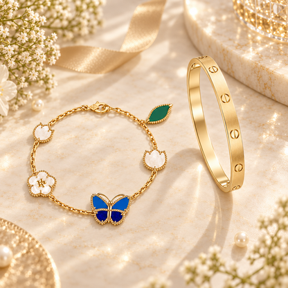 [Camiery] LOVE Brushed & Lucky Spring Butterfly 5-Motif Bracelet Stack Set