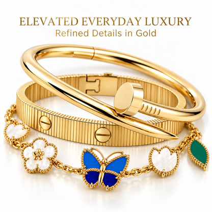 [Camiery]Clover Lucky Spring & Love & Juste Garden 3-Piece  Bracelet Stack Set