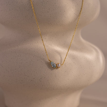 Marquise Birthstone & Pearl Necklace