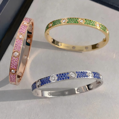 [Camiery]Pave Gemstone Love &Force Large Horseshoe Diamond Duo Bracelet Stack Set