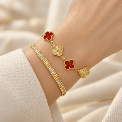 [Camiery]Clover & Love Diamond-Paved Radiant Line 2-Piece Bracelet Stack Set