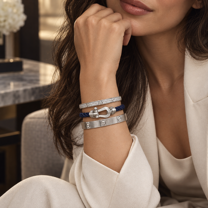 [Camiery]Love & Force Large Horseshoe Trio Bracelet Stack Set