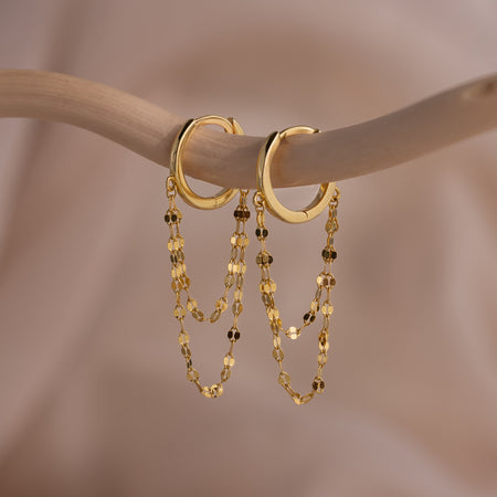 Duo Mirror Chain Huggies