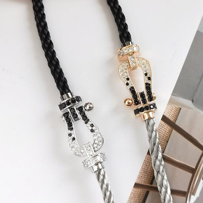 [Camiery]Pave Gemstone Love &Force Large Horseshoe Diamond Duo Bracelet Stack Set