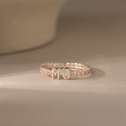 Duo Initial Birthstone Tennis Ring