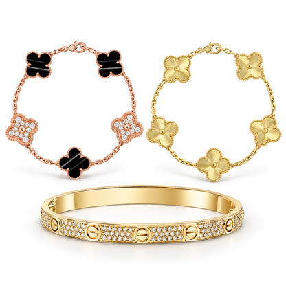 [Camiery]Clover Laser  Pulsar Stone 5-Motif & LOVE Diamond-Paved Bracelet Stack Set