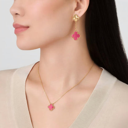 [Camiery]NEW CLOVER 2 MOTIF PINK ENAMEL EARRINGS