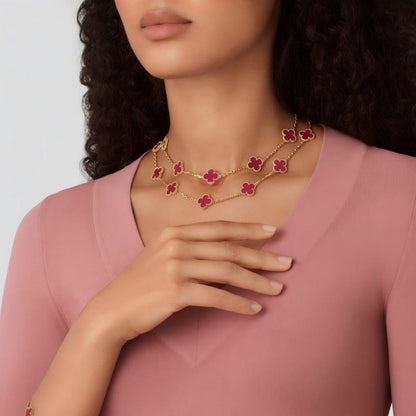 [Camiery]Clover Pink Enamel Necklace & Earring Jewelry Set